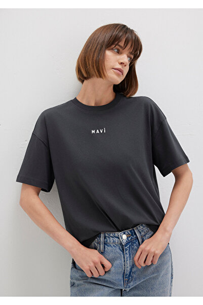 Mavi Logo Printed Anthracite T-Shirt Loose Fit / Loose Relaxed Fit 1612518 -7...