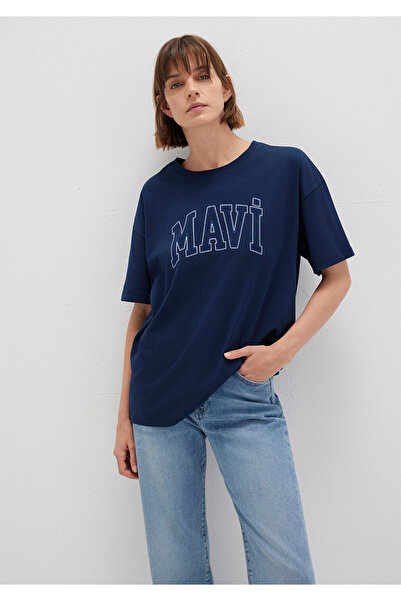 Mavi Marineblaues T-Shirt mit Logo-Print, reguläre Passform / normaler Schnit...