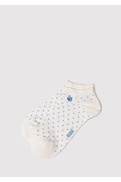 Mavi Kelebek Nakışlı Beyaz Babet Çorap 1911869-620
