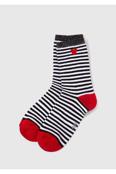 Mavi Kalp Detaylı Çizgili Soket Çorabı 1911388-900