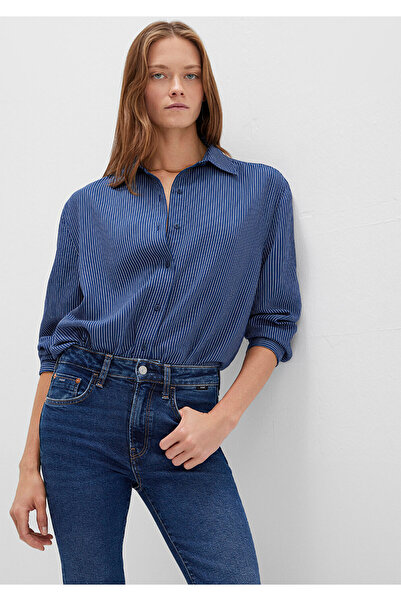 Mavi Çizgili Lacivert Gömlek Loose Fit / Bol Rahat Kesim 1210683-80736