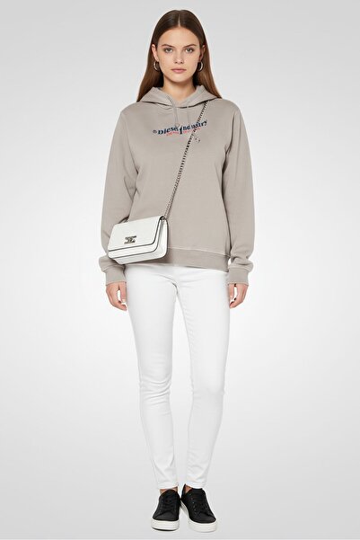 Diesel هودي نسائي بأكمام طويلة وشعار العلامة التجارية، رمادي