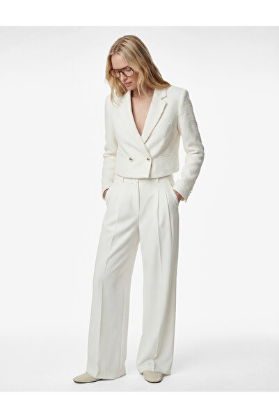 Koton Slim Fit Long Sleeve Buttoned Double-Breasted Crop Tweed Jacket