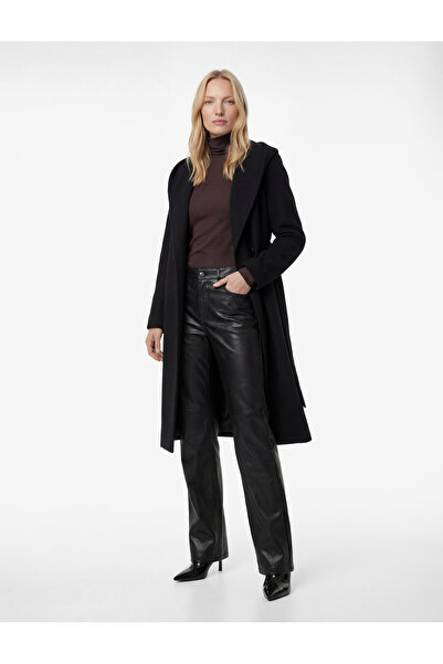 Koton Long Sleeve Pocketed Belted Hooded Cashmere Coat