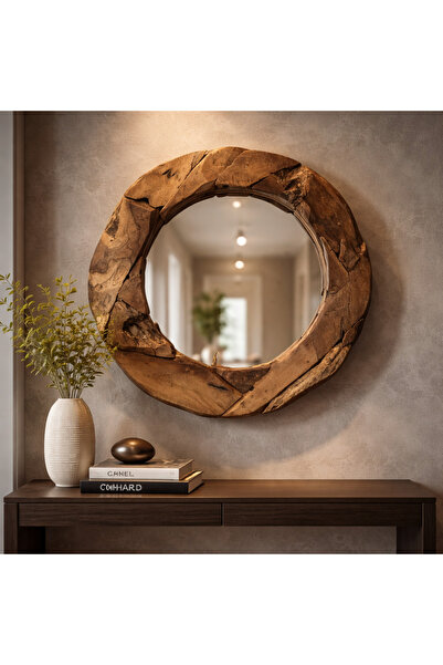 Lorena Home Decor Yuvarlak Ahşap Ayna