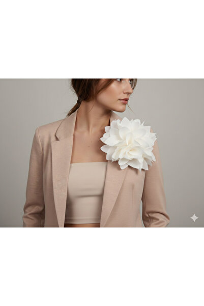 MONAME Ekru Kumaş Büyük Çiçek Aksesuar – Broş & İğneli Abiye süsü