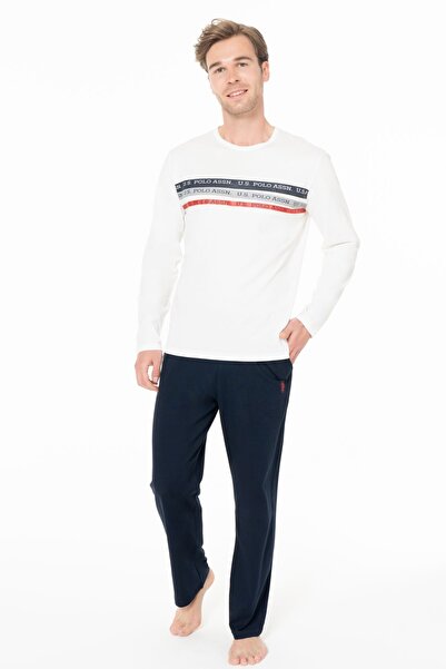 U.S. Polo Assn. يو إس بولو أسن. 18947 طقم بيجامة رجالي بأكمام طويلة وياقة دائ...