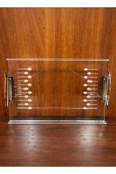 ALQANNAS Modern Rectangular Acrylic Serving Tray with Titanium Stainless Stee...
