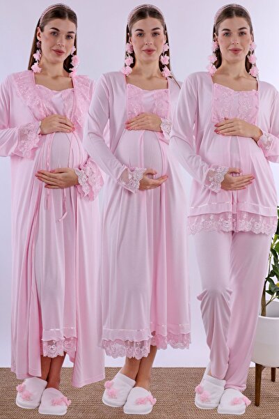 ByLohusa Pamuklu Emzirme Özellikli Rahat Kesim Hamile Lohusa Set Effortt - Pembe