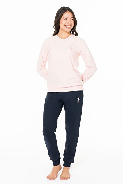 U.S. Polo Assn. Set de pijamale pentru femei, din fleece subțire, cu gât turn...