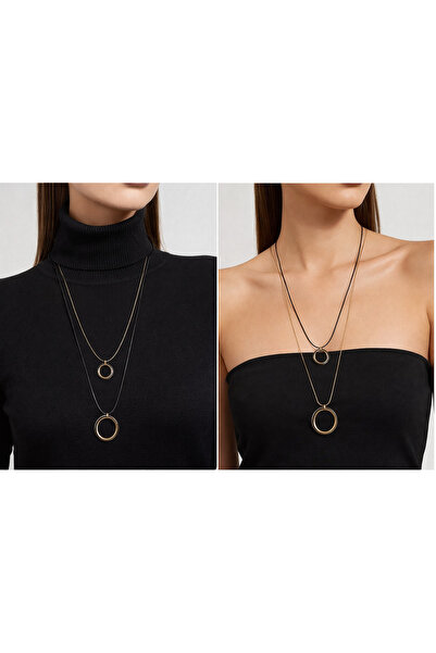 COCOSH TAKI Gold ve siyah zincirli halka detaylı çoklu uzun kolye
