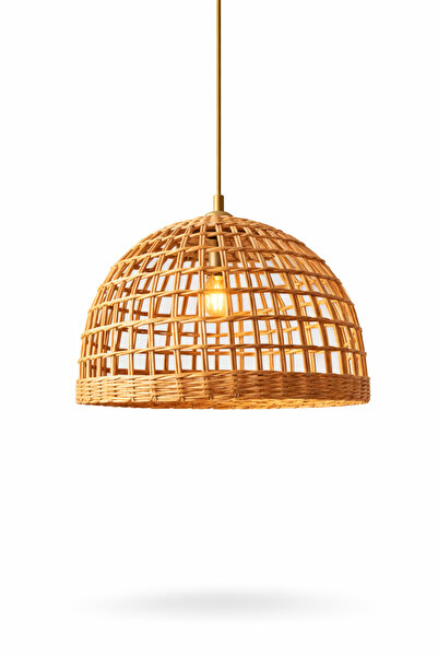 Joujou SOHO AVİZE 30 Cm Çap | El Yapımı Rustik Rattan Hasır Avize| Doğal İska...