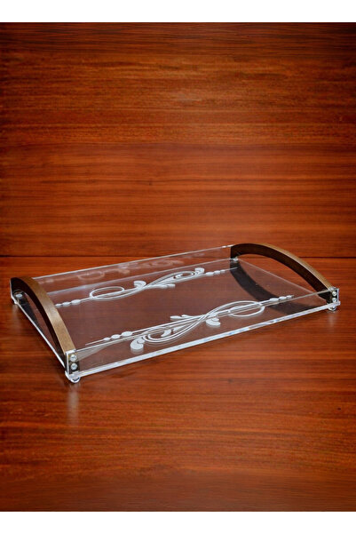 ALQANNAS Modern Rectangular Acrylic Serving Tray with Wooden Handles | Medium...