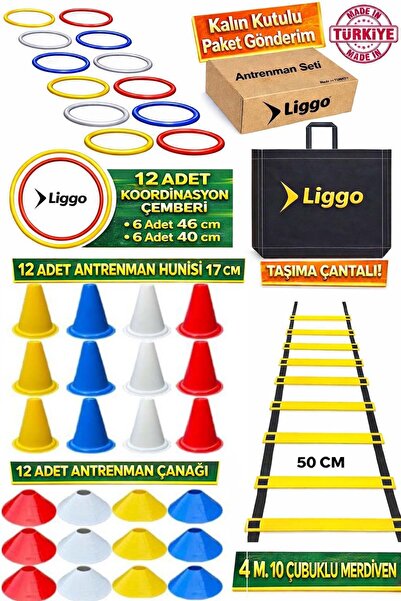 Liggo Antrenman Seti 4m Merdiven 12li Huni 12li Çanak 12li Koordinasyon Çembe...