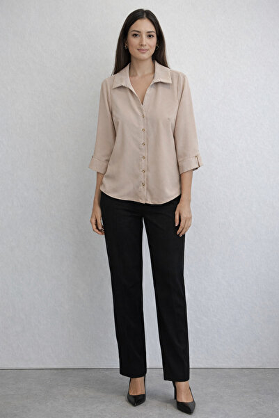 AYHAN Truvakar Кол Крувазе Яка Кнопкована Крепова Блуза