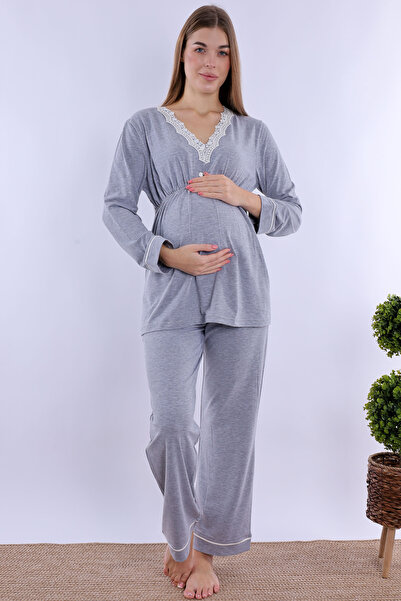 ByLohusa Pamuk komad pidžame za trudnice i posle porođaja sa detaljima za doj...