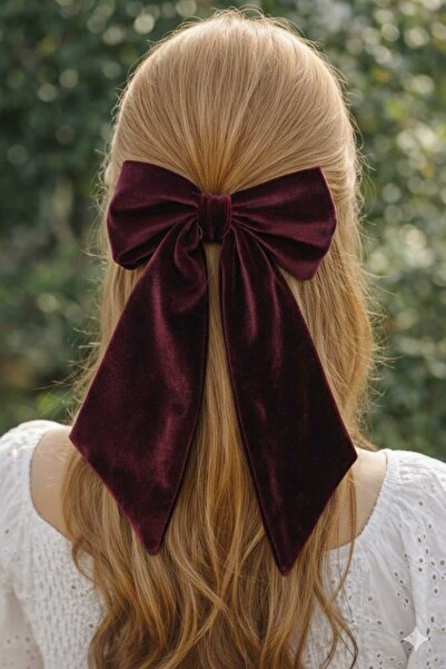 MAKSESUAR Cataramă cu fundă din catifea burgundy pentru femei