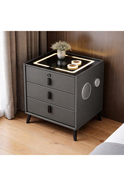 EMATTEIRO Noptieră Inteligentă Gri 50x40x59cm, Încărcare Telefon, Senzor , Bo...