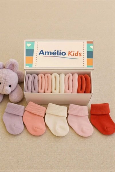 Amélio Kids Organic Cotton Unisex Premium Newborn Baby Socks in a Box of 5