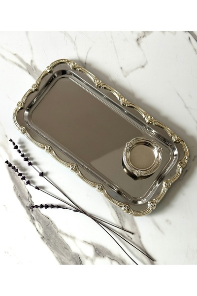 Melinda Fiore Dikdörtgen Tepsi- Fiore Lokumluk Gümüş-Gümüş Çay Kahve Servis S...