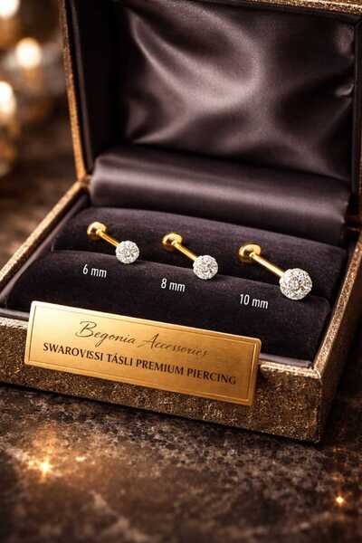 Genel Markalar 316l Gold Cerrahi Çelik Taşlı Şambala Labret 6mm,8mm,10mm 3 Ad...