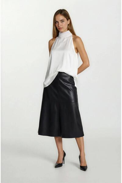 Spazio Osmelia Dik Yaka Kolsuz Bluz EKRU