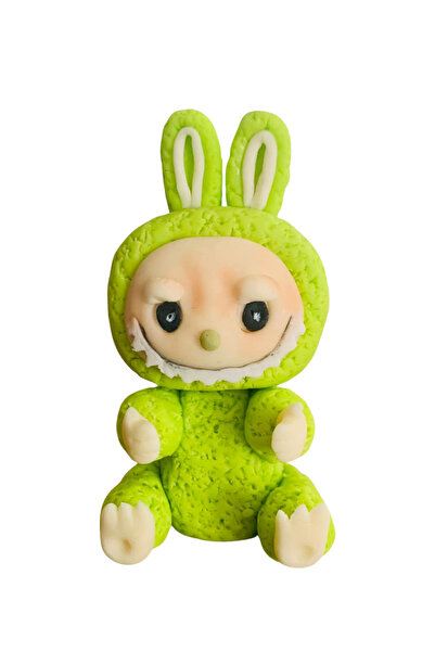 FigurinArt Figurină tort pastă de zahăr - Labubu Verde - Handmade