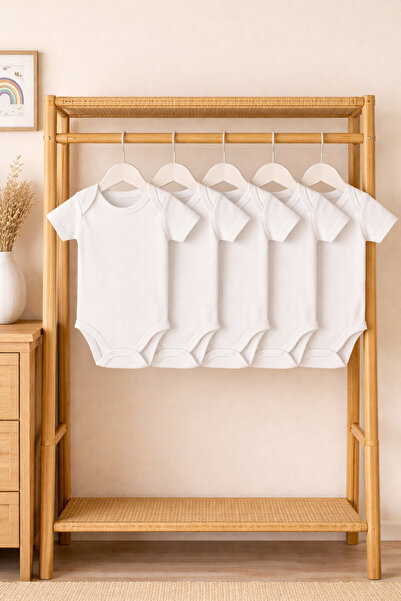SPARKLY BABY %100 Organik Pamuk 5li Beyaz Kısa Kollu Bebek Body YENİ