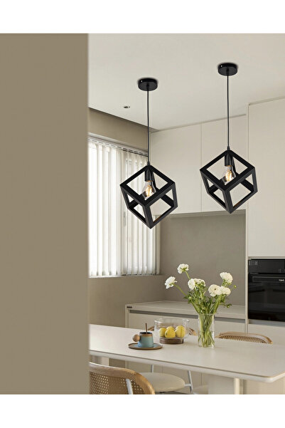 best power مصباح سقف مكعب صناعي - ثريا معدنية سوداء