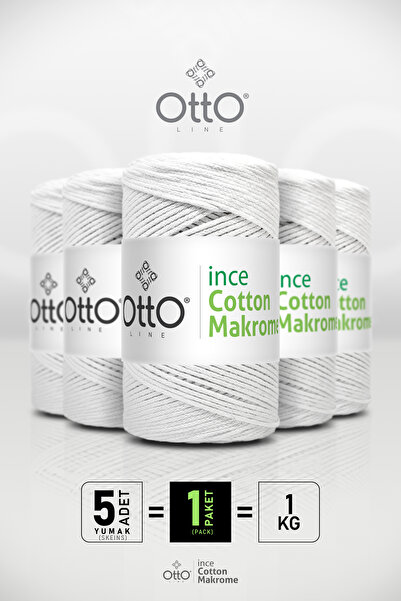 Otto Macrame din bumbac subțire - Alb - Pachet de 5 - 2mm/200gr/170m - Macram...
