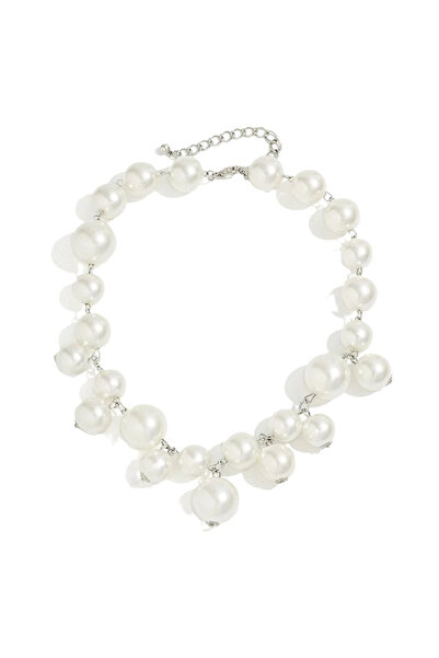 OEM Necklace with white pearl and silver beads, adjustable length