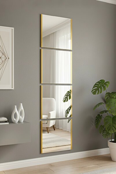 Ahzen Cam Dekoratif Gold Detaylı Kare Dilim Çerçevesiz Duvar Aynası 25x25