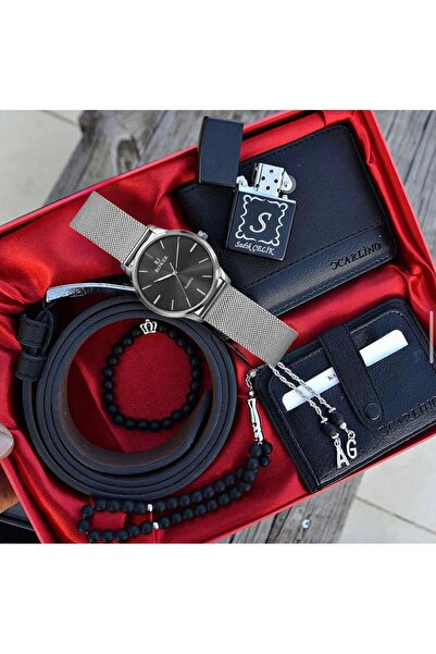 SPOLO Su Geçirmez Erkek Kol Saati Kemer Cüzdan Kartlık Çakmak Bileklik Seti