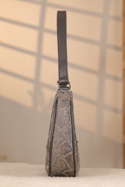 Aksesuarlia Safari Pattern Leather Bag with Shoulder Strap - 40420, Genuine Leather, Oval Cut, Bag