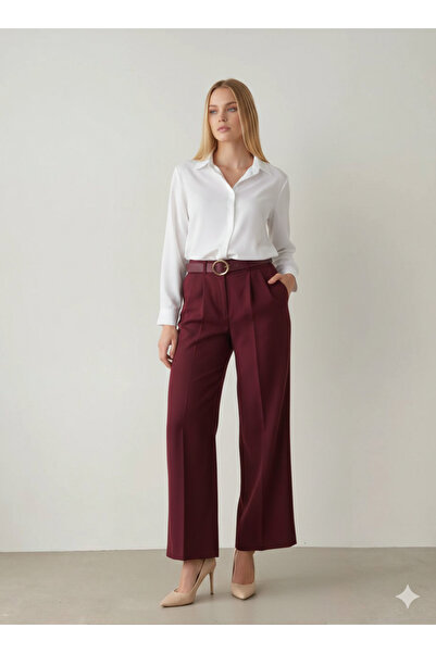 Melike Bakar Boutique Premium Kalite Tok Kumaş Kemerli Palazzo Pantolon