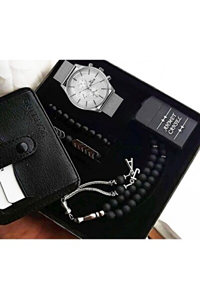 Ess Takı & Saat SU GEÇİRMEZ ERKEK KOL SAATİ ÇAKMAK TESBİH KARTLIK BİLEKLİK SETİ