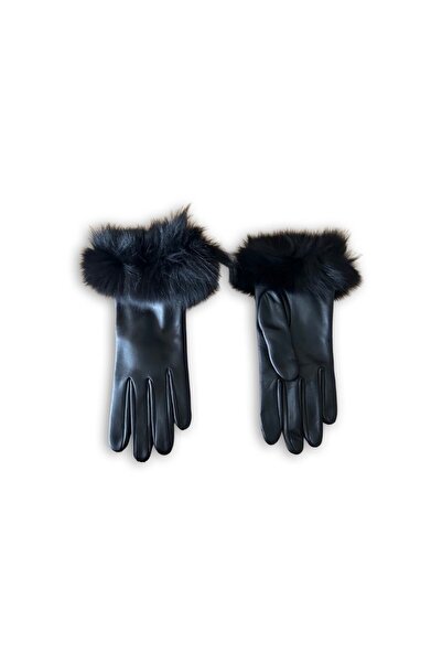 yosma Thing Siyah Deri Eldiven Kürk Kurk