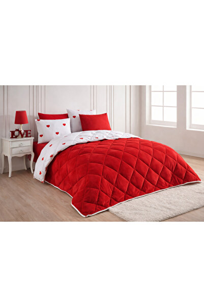 BEYAZLALE Κόκκινο πάπλωμα διπλής όψης Wellsoft με θέμα την αγάπη και σχέδιο κ...
