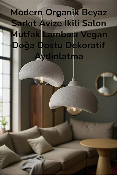 Dropcek eticaret İkili Beyaz Beton Görünümlü Modern Sarkıt Avize, Vegan, Toz ...
