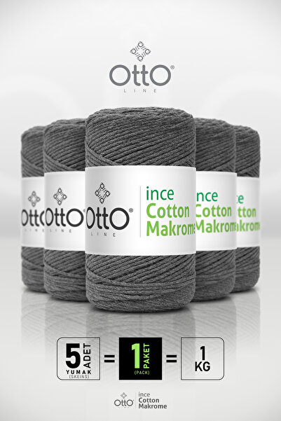 Otto Λεπτό Βαμβακερό Μακραμέ - Σκούρο Γκρι - Πακέτο 5 τεμαχίων - 2mm/200gr/17...