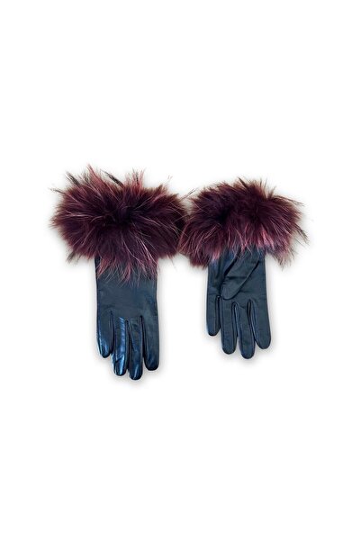 yosma Thing Siyah Bordo Deri Eldiven Kürk Kurk