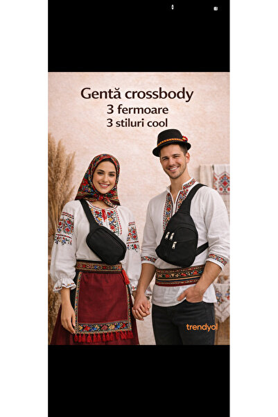 Sofia Unisex Set Dublu – Black Crossbody Bag and Bag with 3 Zippers