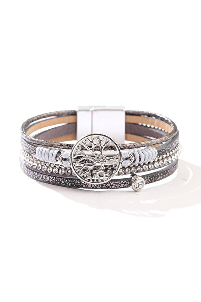 OEM Brățară vegană din piele pentru femei cu cristale și pandantiv copac, înc...