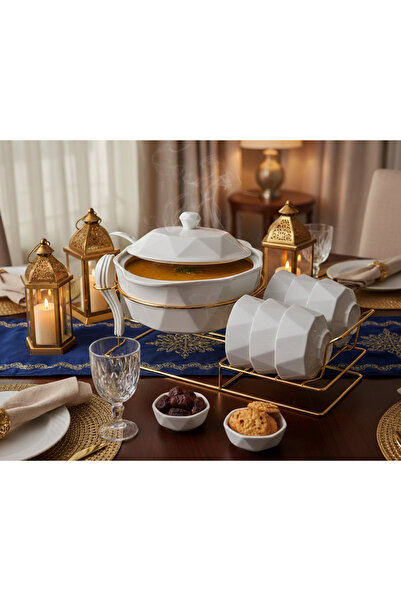 SNK طقم فاخر من 16 قطعة من أواني الحساء الخزفية لستة أشخاص، مع أوعية وملاعق ذ...