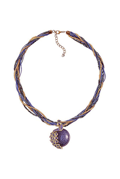 OEM Bohemian-style necklace with semi-precious stones and peacock pendant, pu...