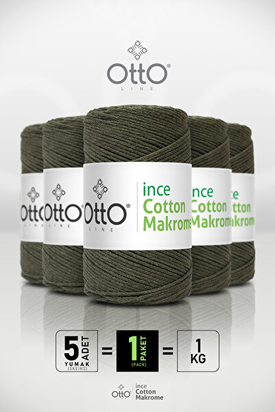 Otto Фина памучна макраме - армейско зелено (маслинено зелено) - пакет от 5 б...