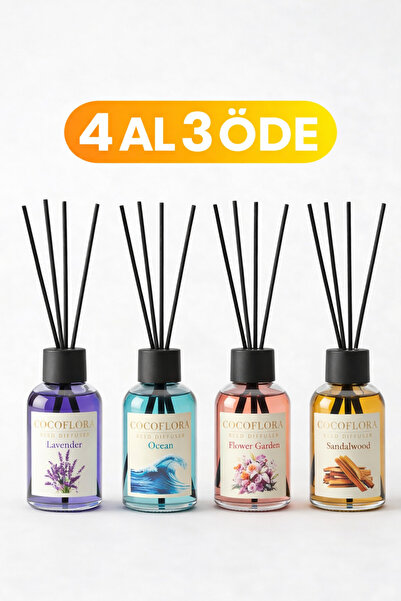 CocoFlora 4'LÜ 50ML ÇUBUKLU ODA KOKUSU SETİ (LAVANTA,OCEAN,FLOWER GARDEN,SAND...