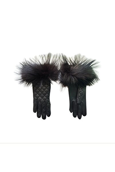 yosma Gerçek Deri Eldiven Siyah Kapitone