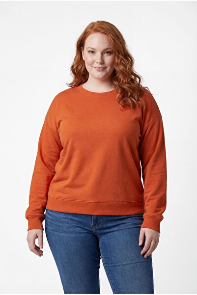 Ebsumu Women's Plus Size Basic Orange Sweatshirt