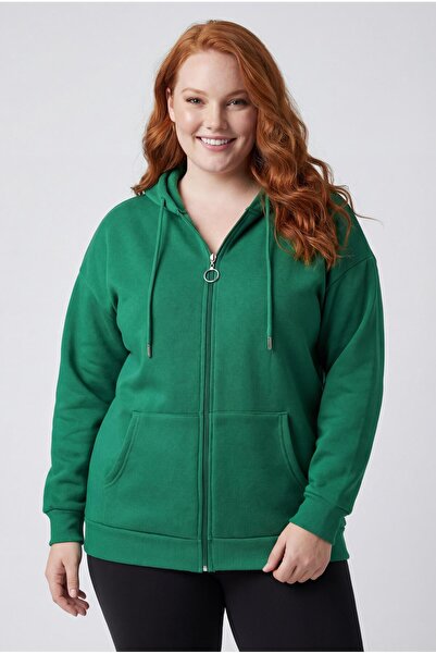 Ebsumu Hanorac verde gros cu fermoar mărime mare pentru femei